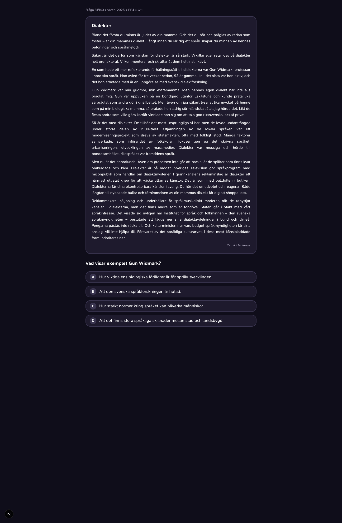 varen-2025 · PP4 · Q11 · verbal (LÄS)